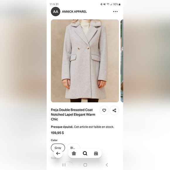 Gray Double-Breasted Women's Coat Annick Xl - Picture 11 of 11